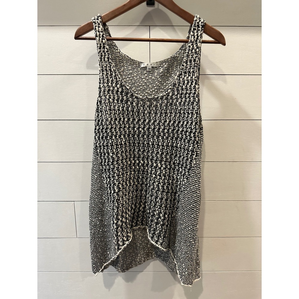 Cabi Black White Popcorn Knit Sleeveless Sweater Tank Top High Low Hem Large